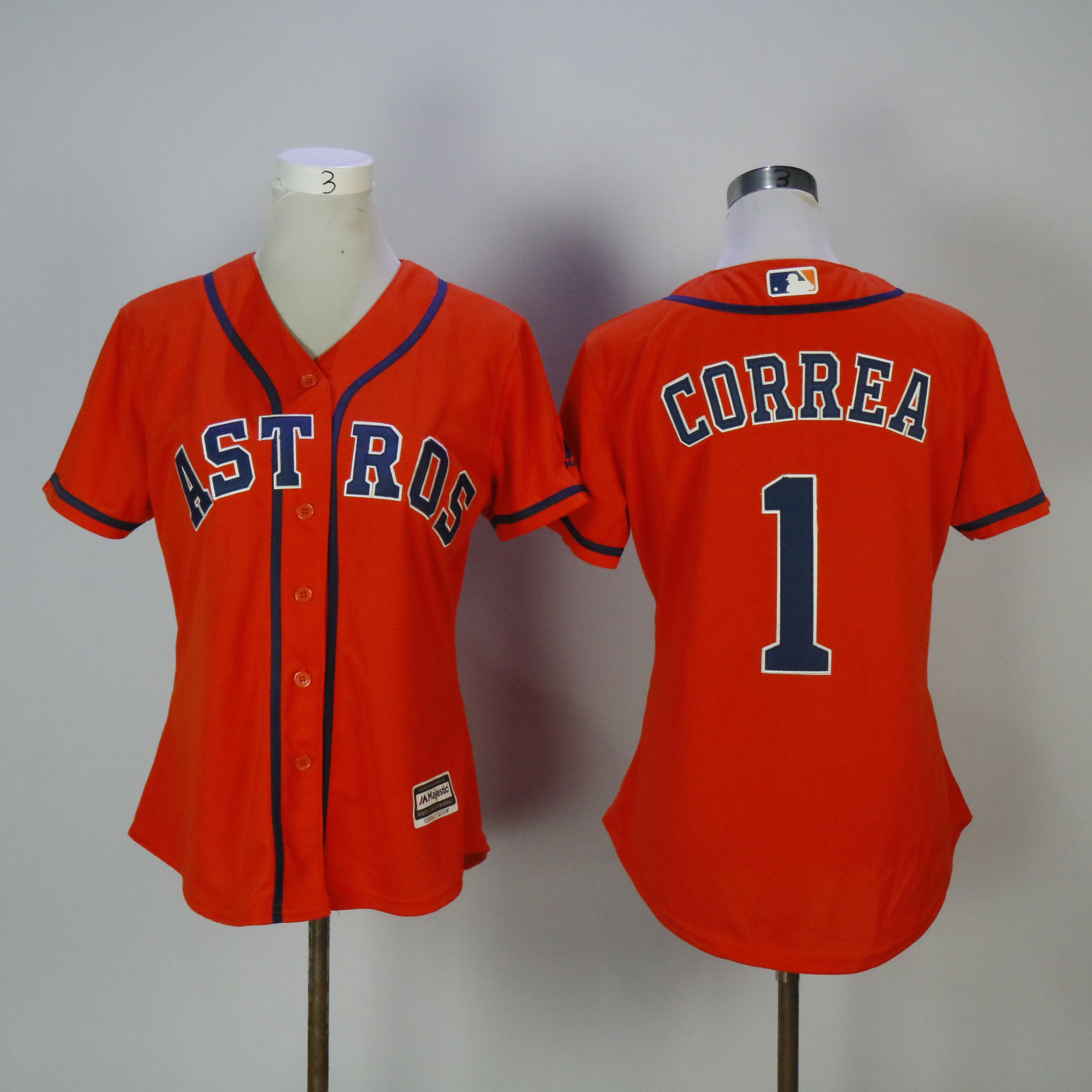 Women Houston Astros #1 Correa Orange MLB Jerseys->women mlb jersey->Women Jersey